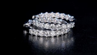Round Brilliant Diamond Hoop Earrings 14kt White Gold Video Gallery